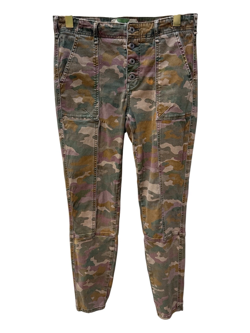 Anthropologie Pilcro Camo Button Fly Slim Utility Pants Green, Brown, Pink